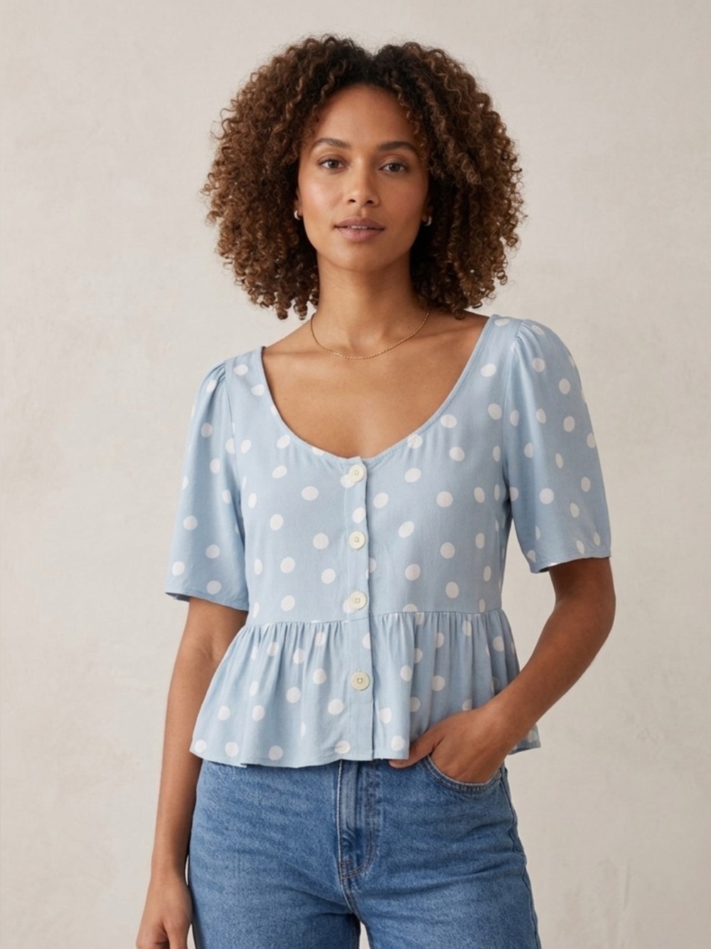 Primark Blue Puff Sleeve Peplum Blouse